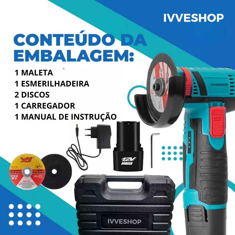 Esmerilhadeira Lixadeira PowerGrip Portátil Bateria Recarregável 12V Serra Mármore - Uzy Shop