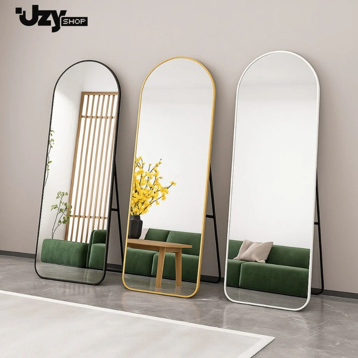 Espelho De Chão 157x47cm Oval Corpo Inteiro Moldura Alumínio