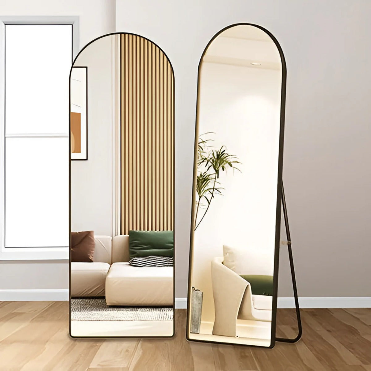 Espelho De Chão 157x47cm Oval Corpo Inteiro Moldura Alumínio