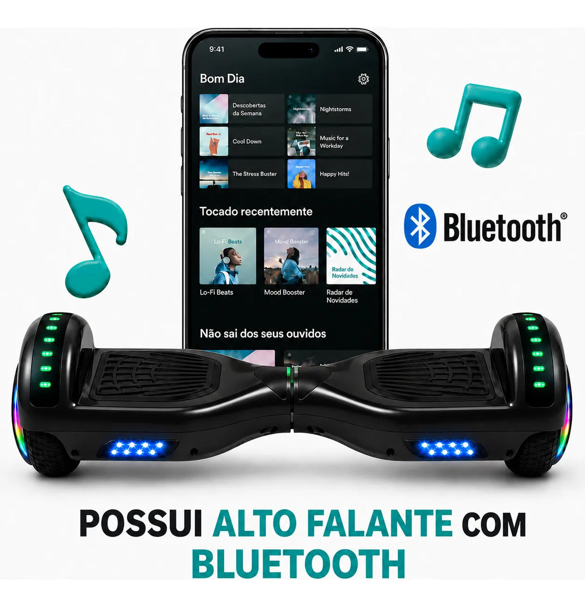 Hoverboard Infantil 6.5 Polegadas LED Bluetooth 600W Motor Duplo