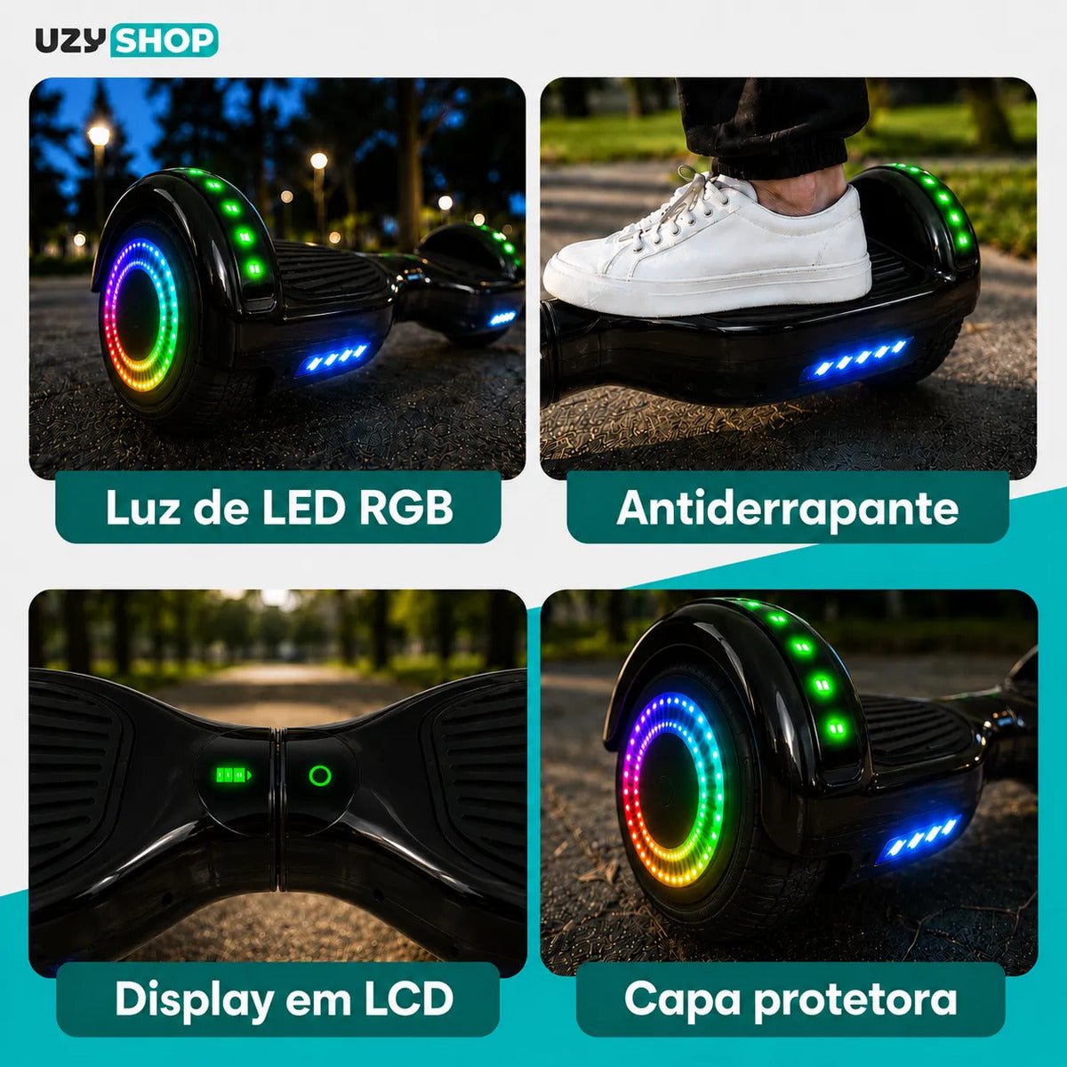 Hoverboard Infantil 6.5 Polegadas LED Bluetooth 600W Motor Duplo