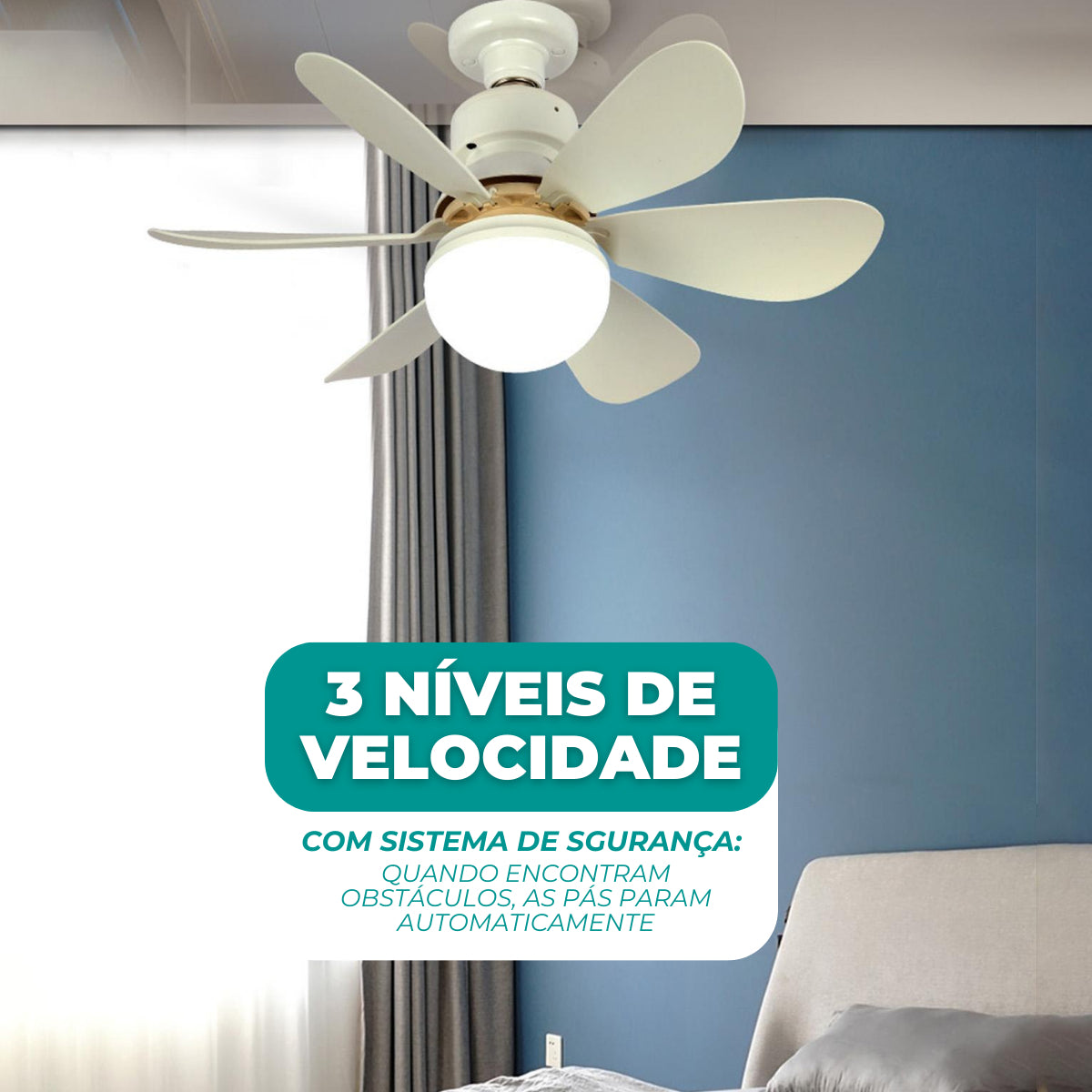 Ventilador De Teto Silencioso 60w Com Luz Led Lâmpada Top Em - Imagem 5