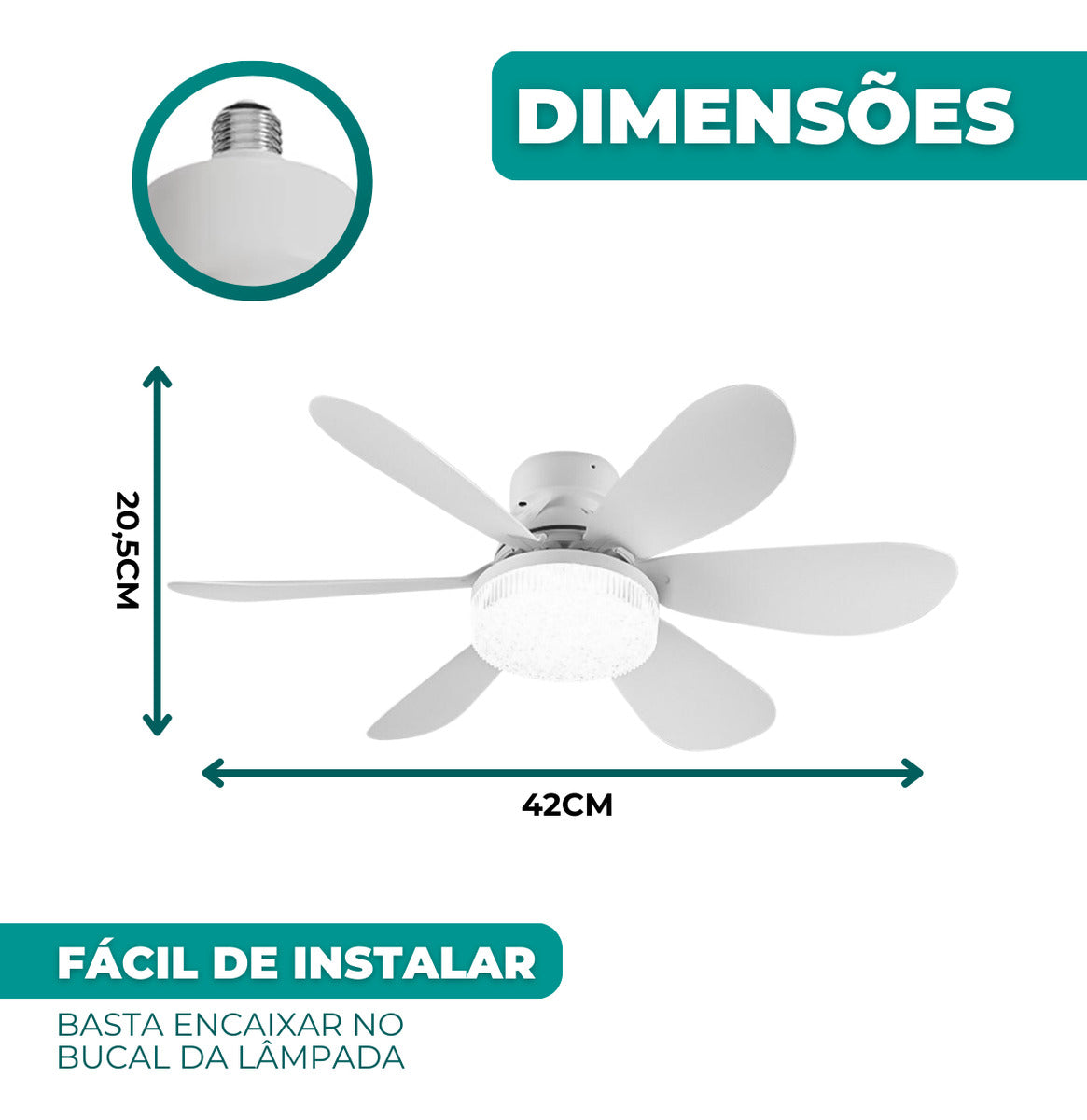 Ventilador De Teto Silencioso 60w Com Luz Led Lâmpada Top Embutida 3 Cores