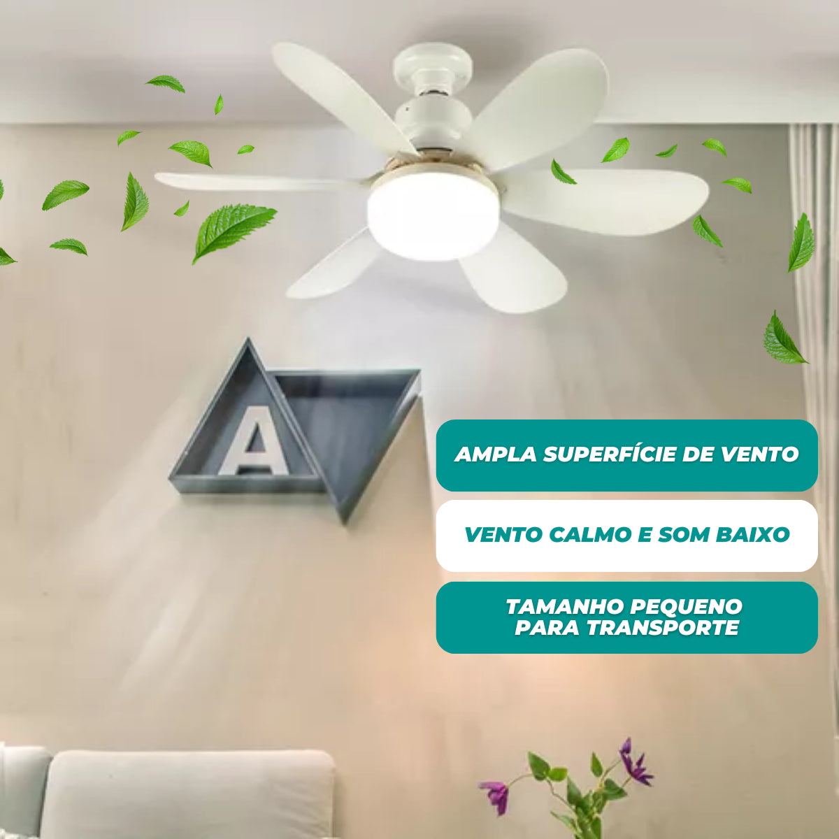 Ventilador De Teto Silencioso 60w Com Luz Led Lâmpada Top Embutida 3 Cores