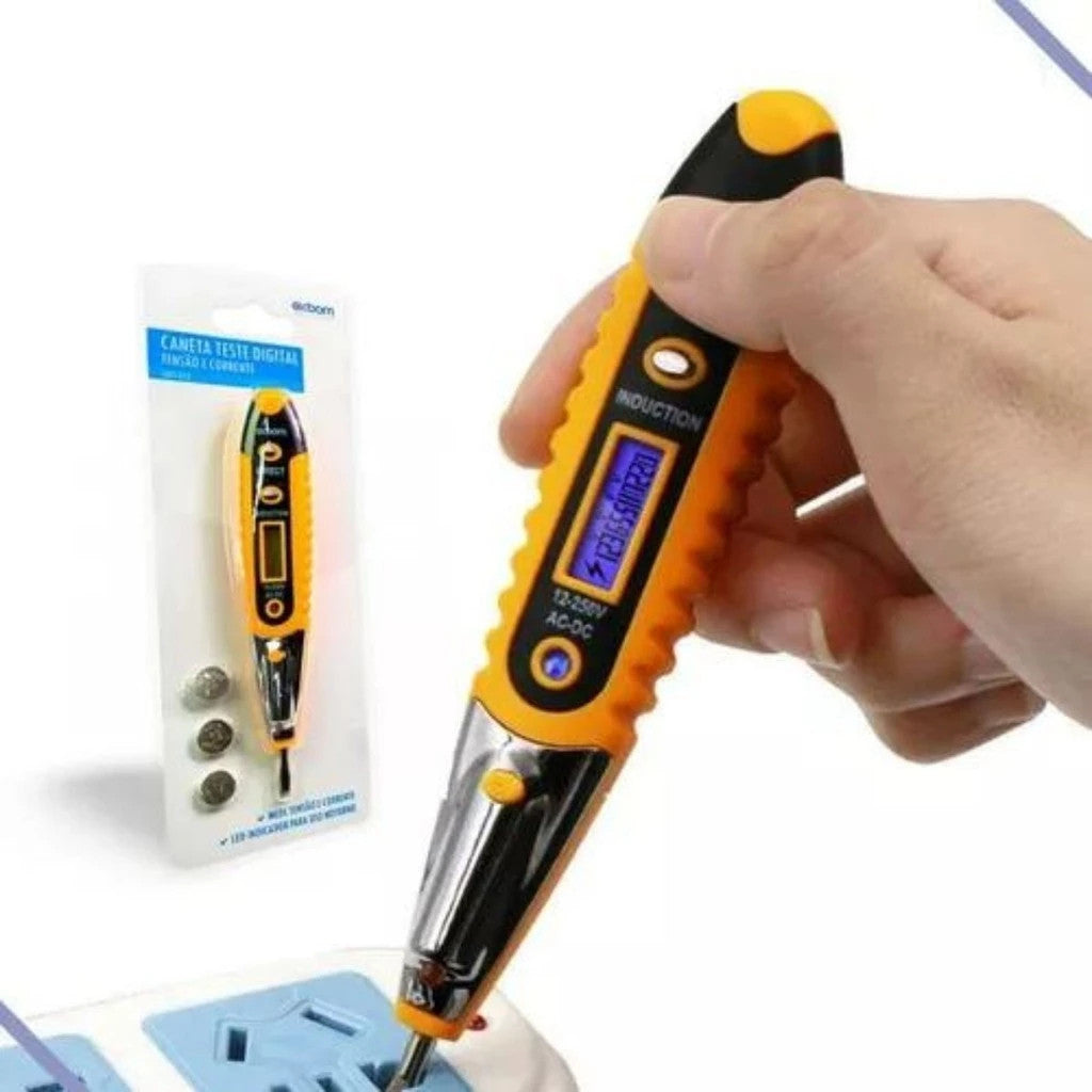 Chave Digital Detector Tensão 12-250V AC/DC Caneta detector de voltagem e corrente elétrica digital