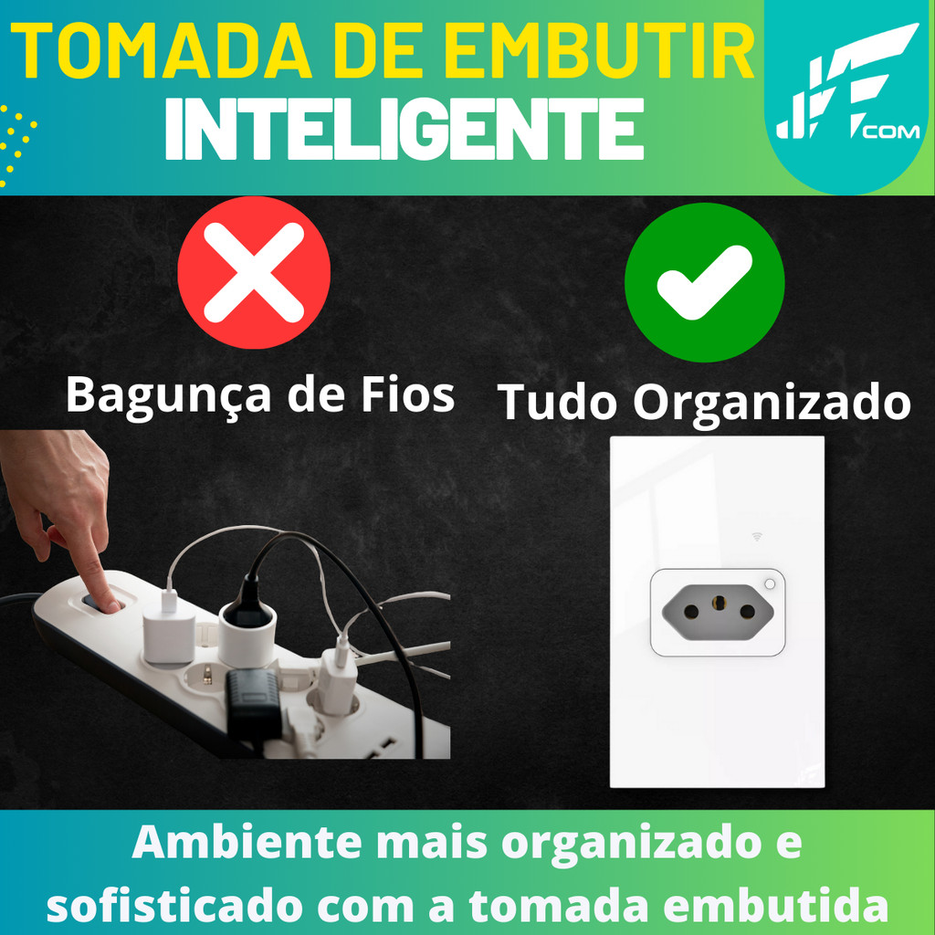 Tomada WiFi Inteligente de Embutir 20A Preto/Branco – Controle e Economia na Palma da Sua Mão! - Uzy Shop