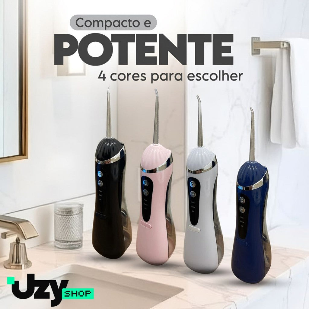 Irrigador Oral Limpeza Bucal Portátil 3 Modos 140psi 200mL 4 Bicos Recarregável USB Preto/Branco/Azul/Rosa Higiene