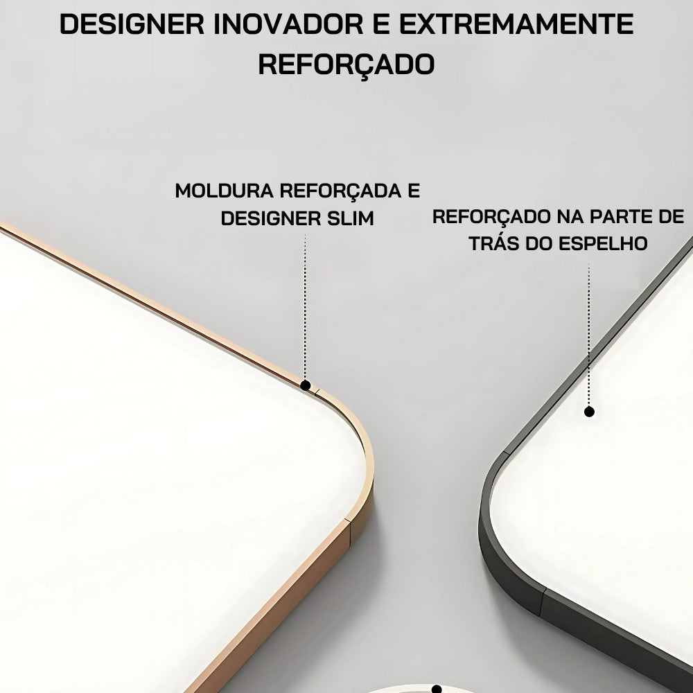 Espelho Base Reta Corpo Inteiro 147x37 Com Suporte de Chão Moldura Alumínio Quarto Sala Decorativo - Uzy Shop