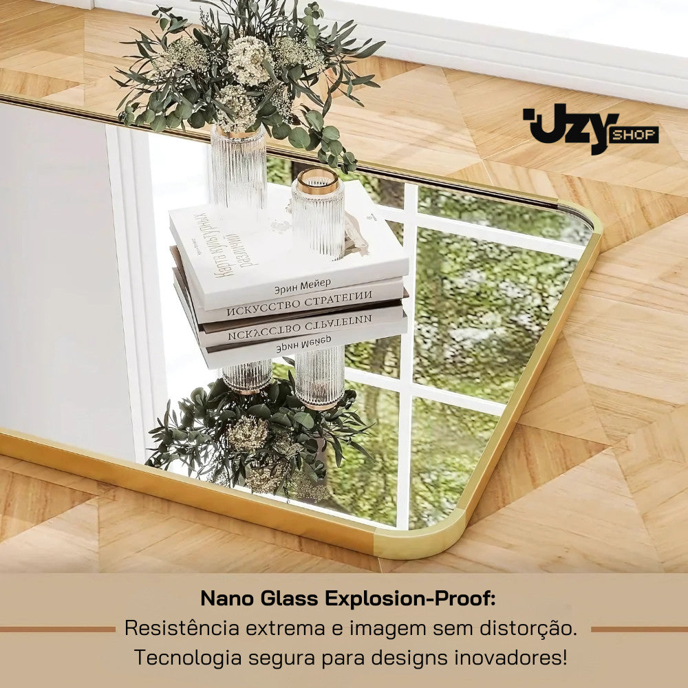 Espelho Base Reta Corpo Inteiro 147x37 Com Suporte de Chão Moldura Alumínio Quarto Sala Decorativo - Uzy Shop
