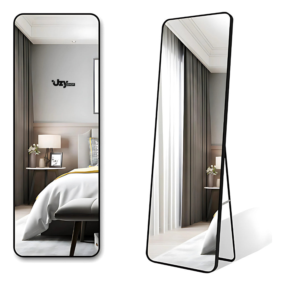 Espelho Base Reta Corpo Inteiro 147x37 Com Suporte de Chão Moldura Alumínio Quarto Sala Decorativo - Uzy Shop