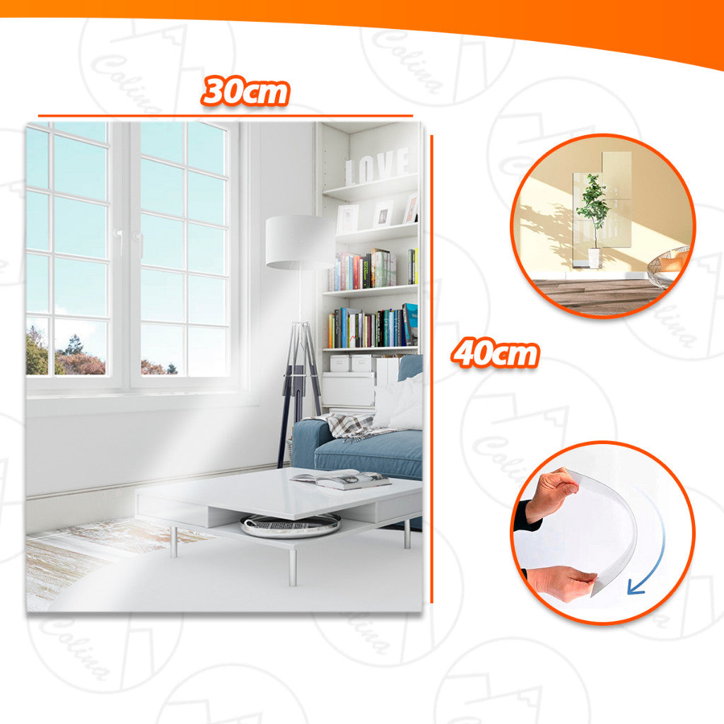 Espelhos Adesivos Acrílico Oval e Retangular Diversos Tamanhos – Decoração Moderna e Versátil! - Uzy Shop