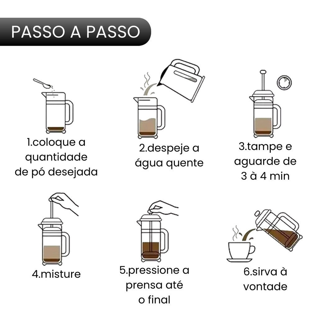 Cafeteira Prensa Francesa Cremeira em Vidro e Inox - Capacidade de 350ml, 600ml, 800ml e 1000ml para Café e Chá - Uzy Shop