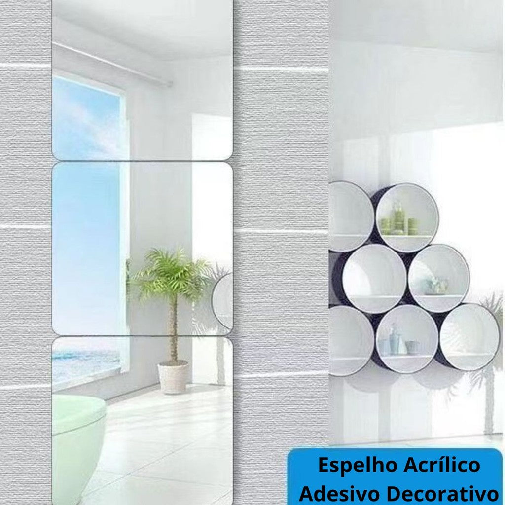 Espelho Adesivo Quadrado 30x30cm em Acrílico Flexível com Adesivo de Alta Fixação para Decoração de Paredes e Móveis