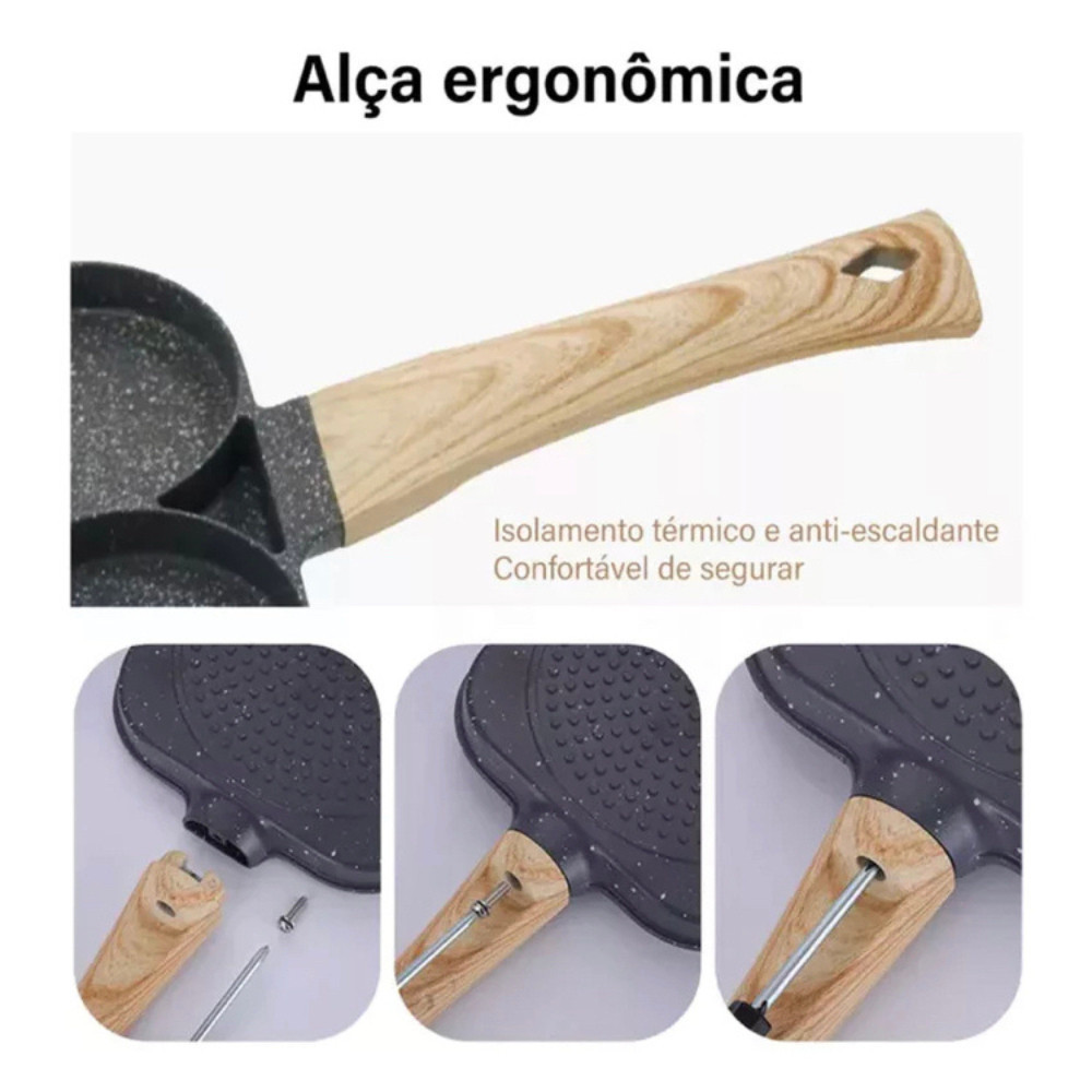 Frigideira Antiaderente com 3 Compartimentos + Kit de 5 Utensílios de Bambu - Uzy Shop