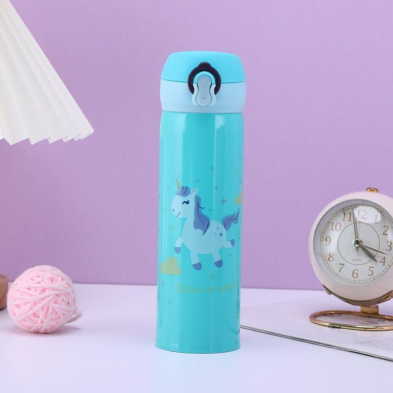 Garrafa de Unicórnio 500ml em Aço Inox 304 à Prova de Vazamento com Tampa Segura para Academia e Passeios