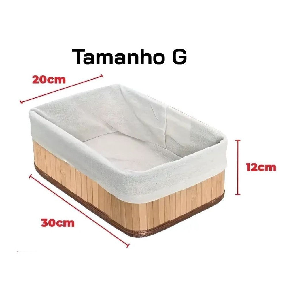 Kit 3 Cestos de Bambu Multiuso com Forro, Tamanhos Variados, para Banheiro, Cozinha, Closet, Organização com Estilo