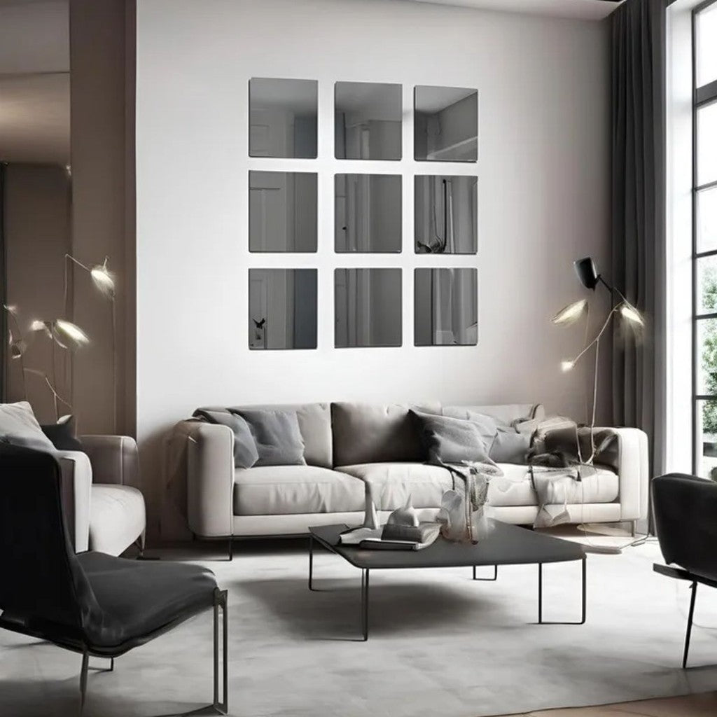 Espelho Adesivo Quadrado 30x30cm em Acrílico Flexível com Adesivo de Alta Fixação para Decoração de Paredes e Móveis