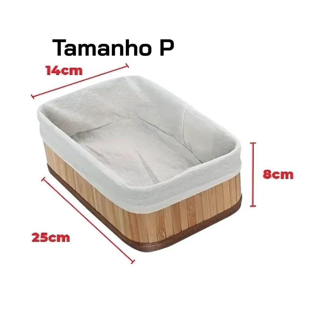 Kit 3 Cestos de Bambu Multiuso com Forro, Tamanhos Variados, para Banheiro, Cozinha, Closet, Organização com Estilo