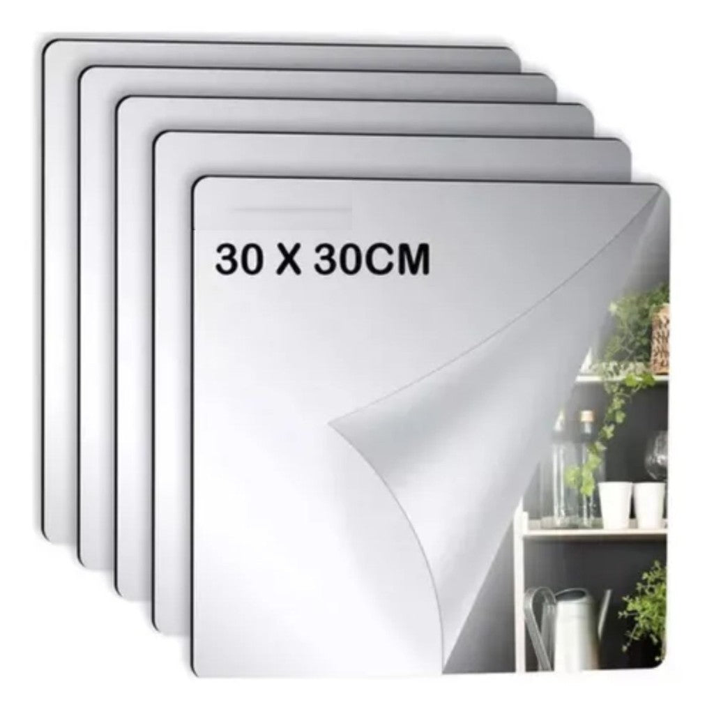 Espelho Adesivo Quadrado 30x30cm em Acrílico Flexível com Adesivo de Alta Fixação para Decoração de Paredes e Móveis