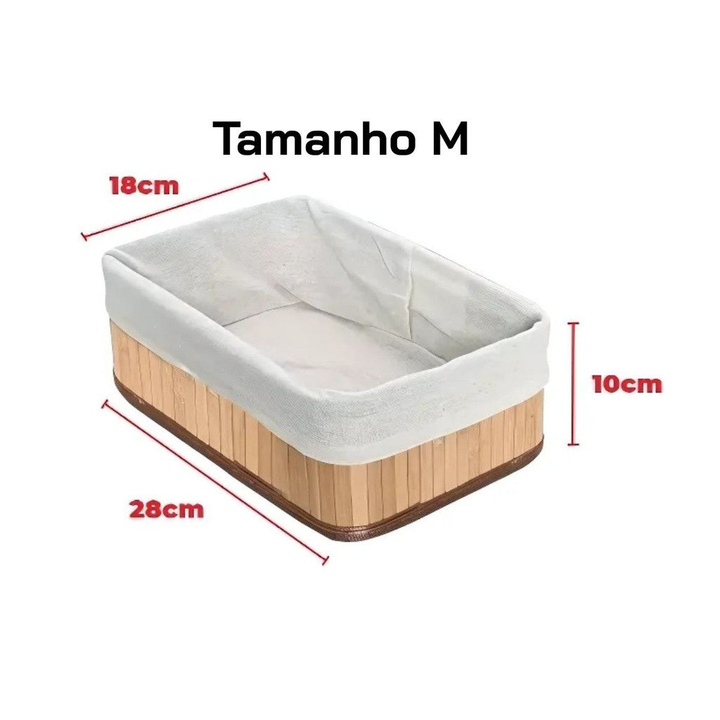 Kit 3 Cestos de Bambu Multiuso com Forro, Tamanhos Variados, para Banheiro, Cozinha, Closet, Organização com Estilo