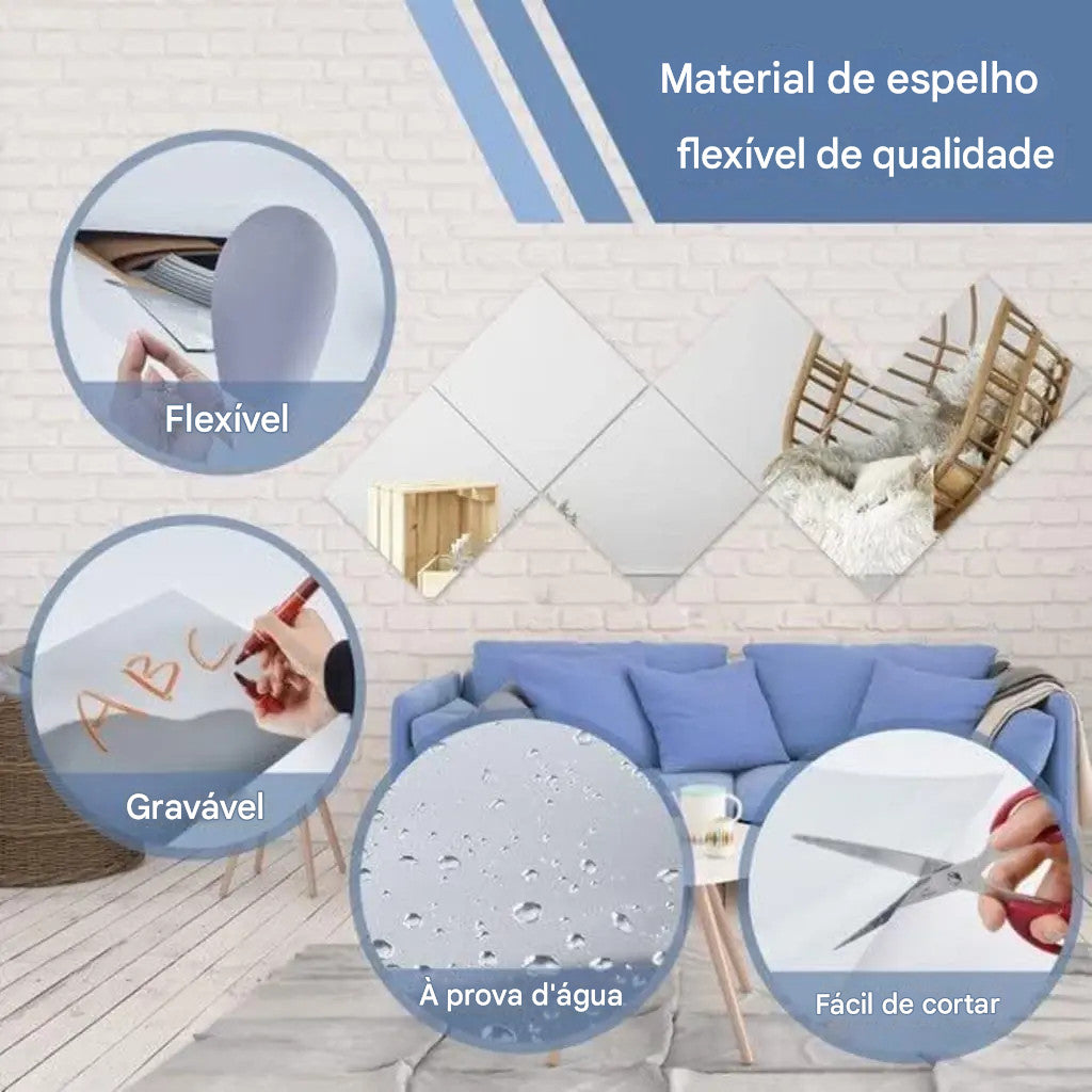Espelho Adesivo Redondo 30x30cm em Acrílico Flexível com Adesivo de Alta Fixação para Decoração