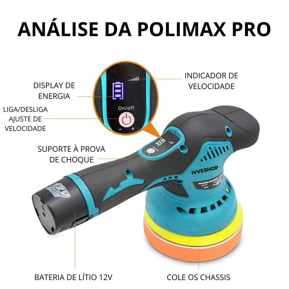 Lixadeira Polidora Portátil Sem Fio Polimax Pro 12V – Polimento Profissional em Suas Mãos - Uzy Shop