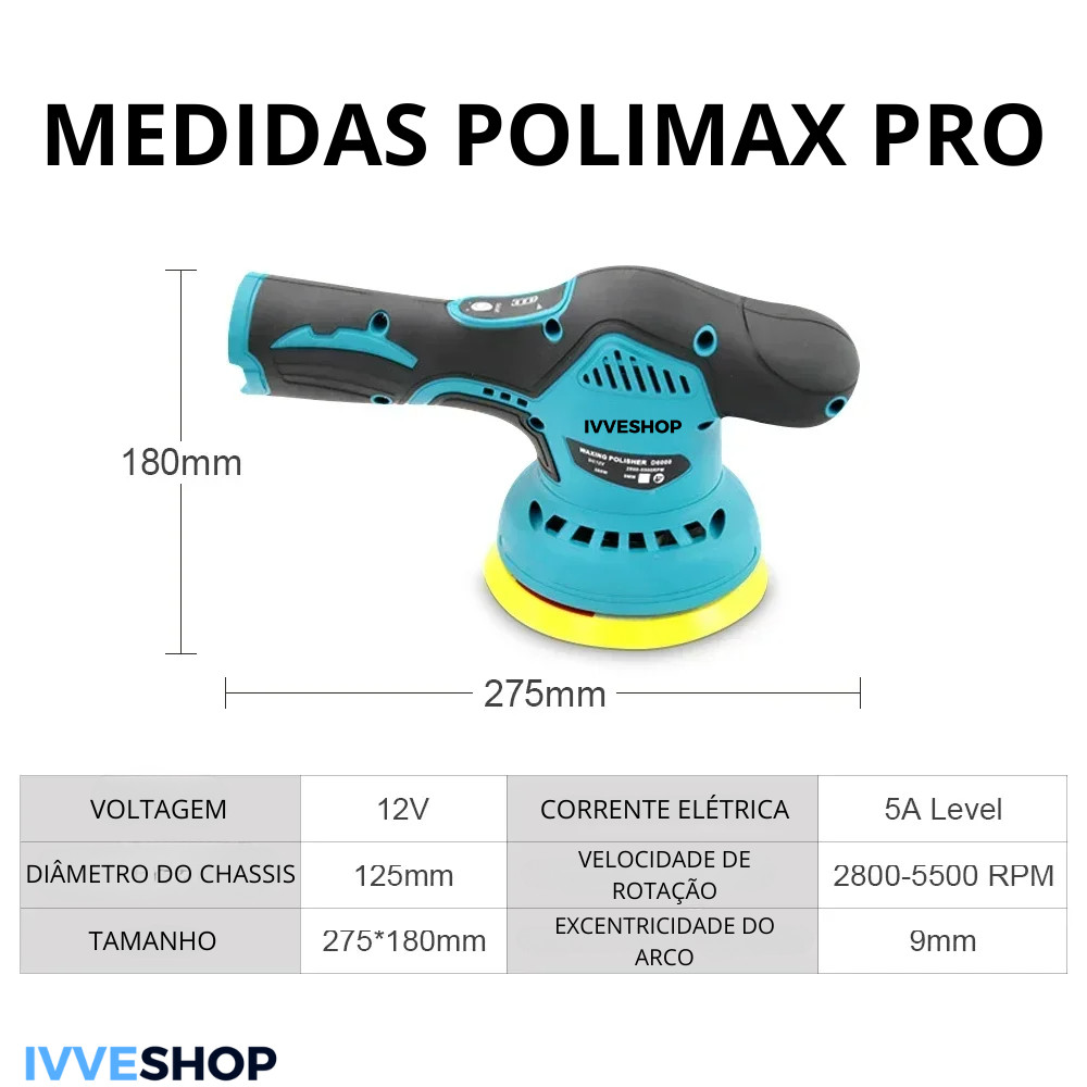 Lixadeira Polidora Portátil Sem Fio Polimax Pro 12V – Polimento Profissional em Suas Mãos - Uzy Shop