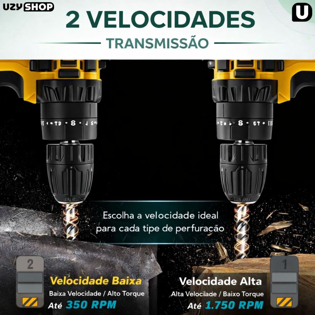 Parafusadeira Furadeira Elétrica 2 Baterias 21V Sem Fio 3 funções Maleta com 28 Acessórios Bivolt