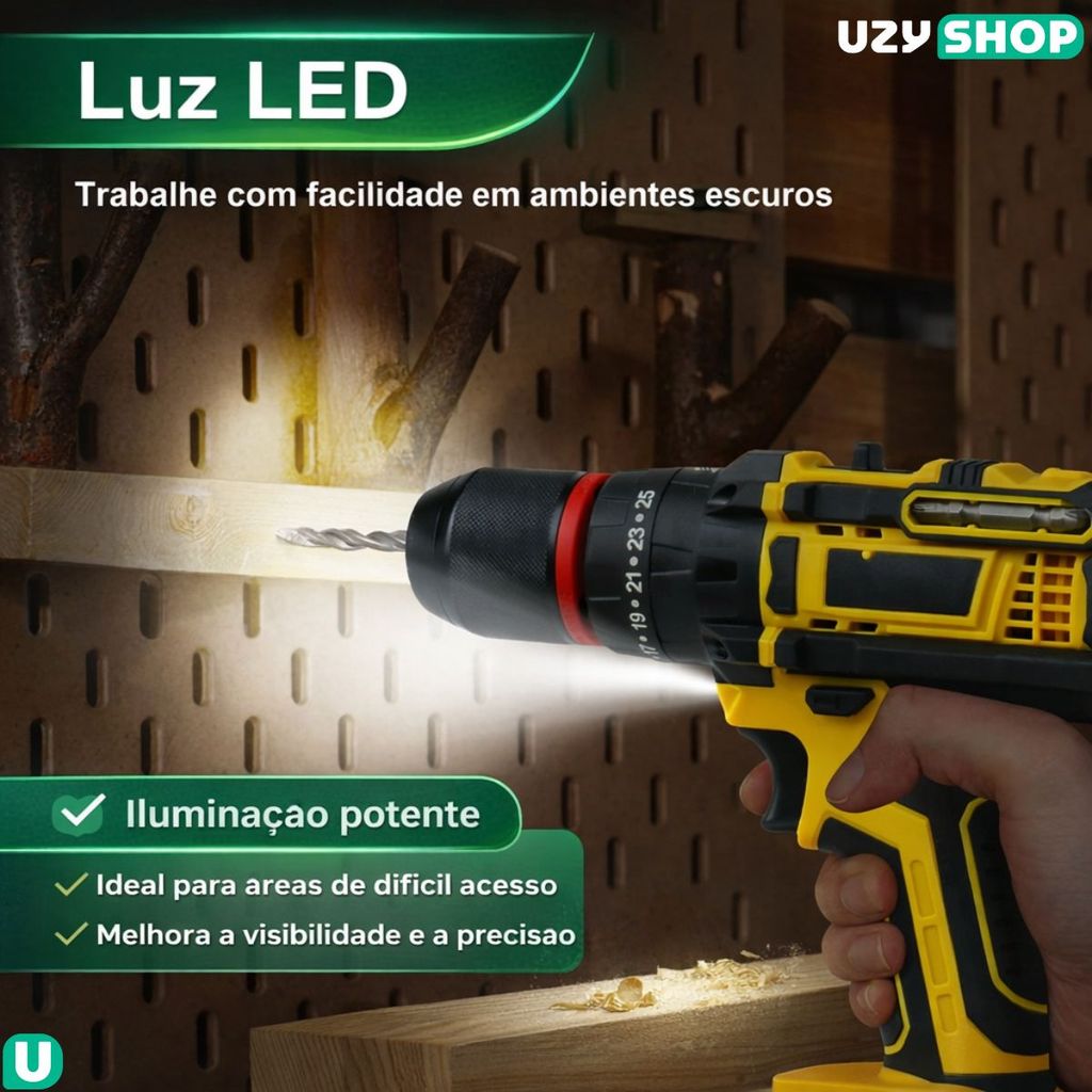 Parafusadeira Furadeira Sem Fio 2 Baterias 48V Mandril de 13mm  Acessórios completos