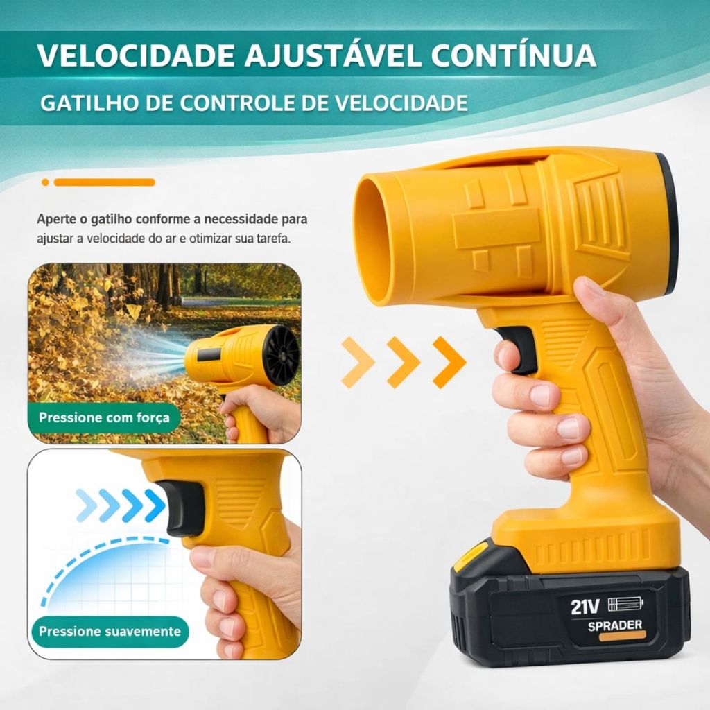 Soprador De Folhas Turbo Sem Fio Bateria 21V Recarregável Potente Limpeza Interna e Externa Bivolt