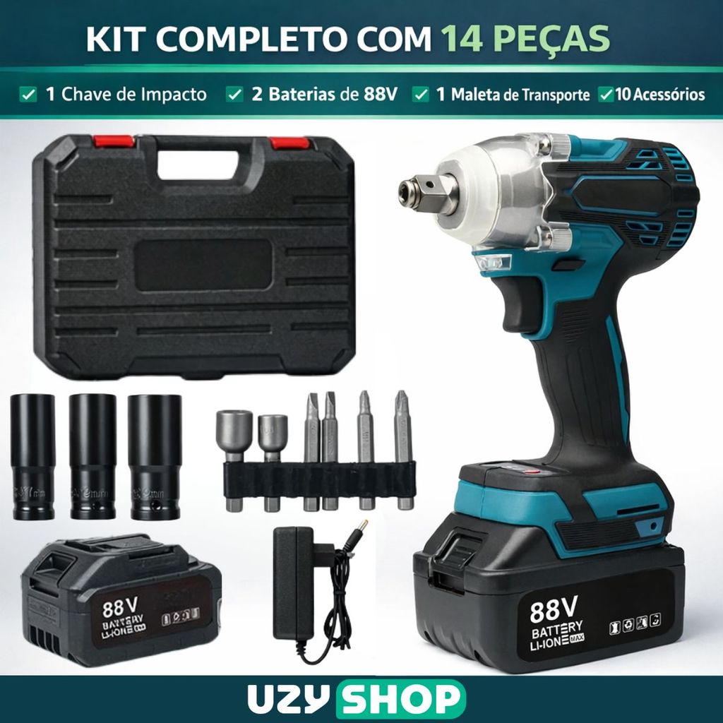 Chave de Impacto Sem Fio 450Nm Brushless 2 Baterias 88V Bivolt