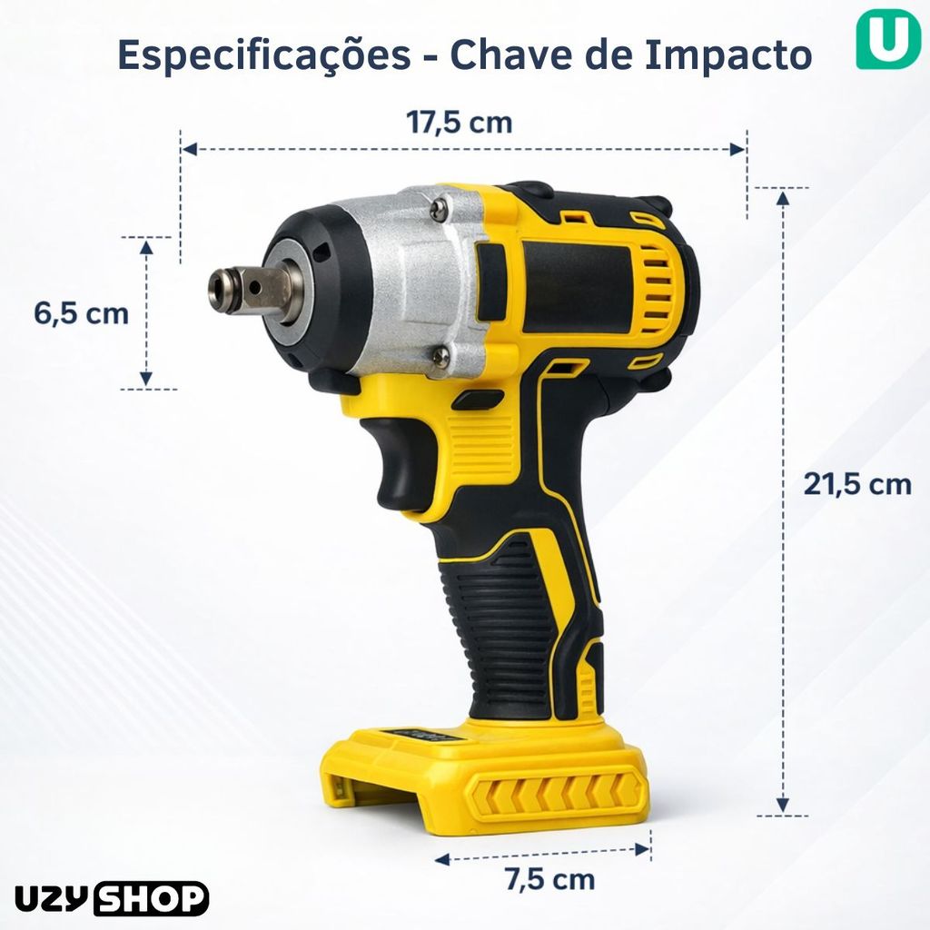 Chave de impacto 450nm Sem Fio com 2 baterias 21V sem escova e Maleta com 14 Acessórios Bivolt