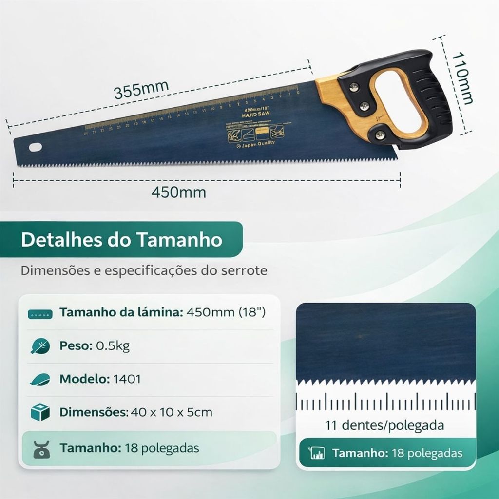 Serrote Profissional 18 Polegadads 450mm Corte Rápido Madeira PVC Gesso