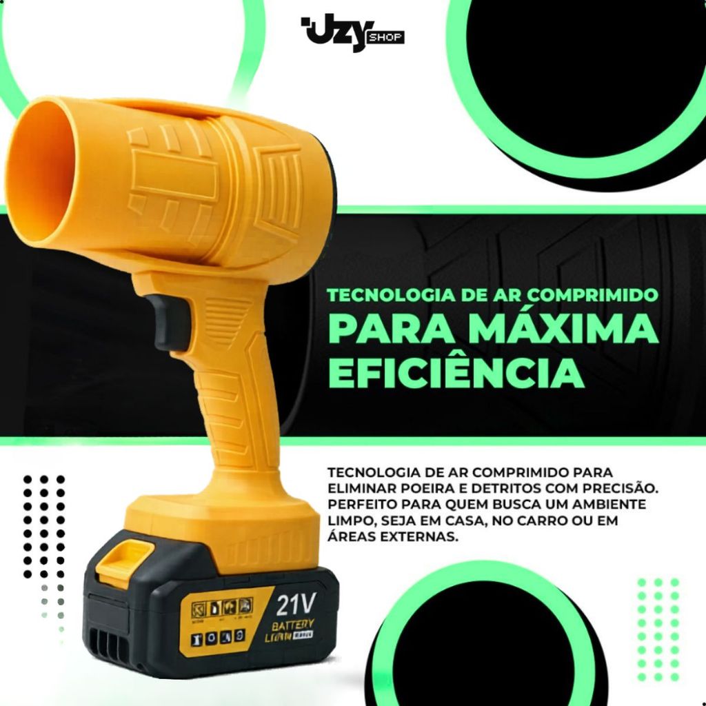 Soprador De Folhas Turbo Sem Fio Bateria 21V Recarregável Potente Limpeza Interna e Externa Bivolt
