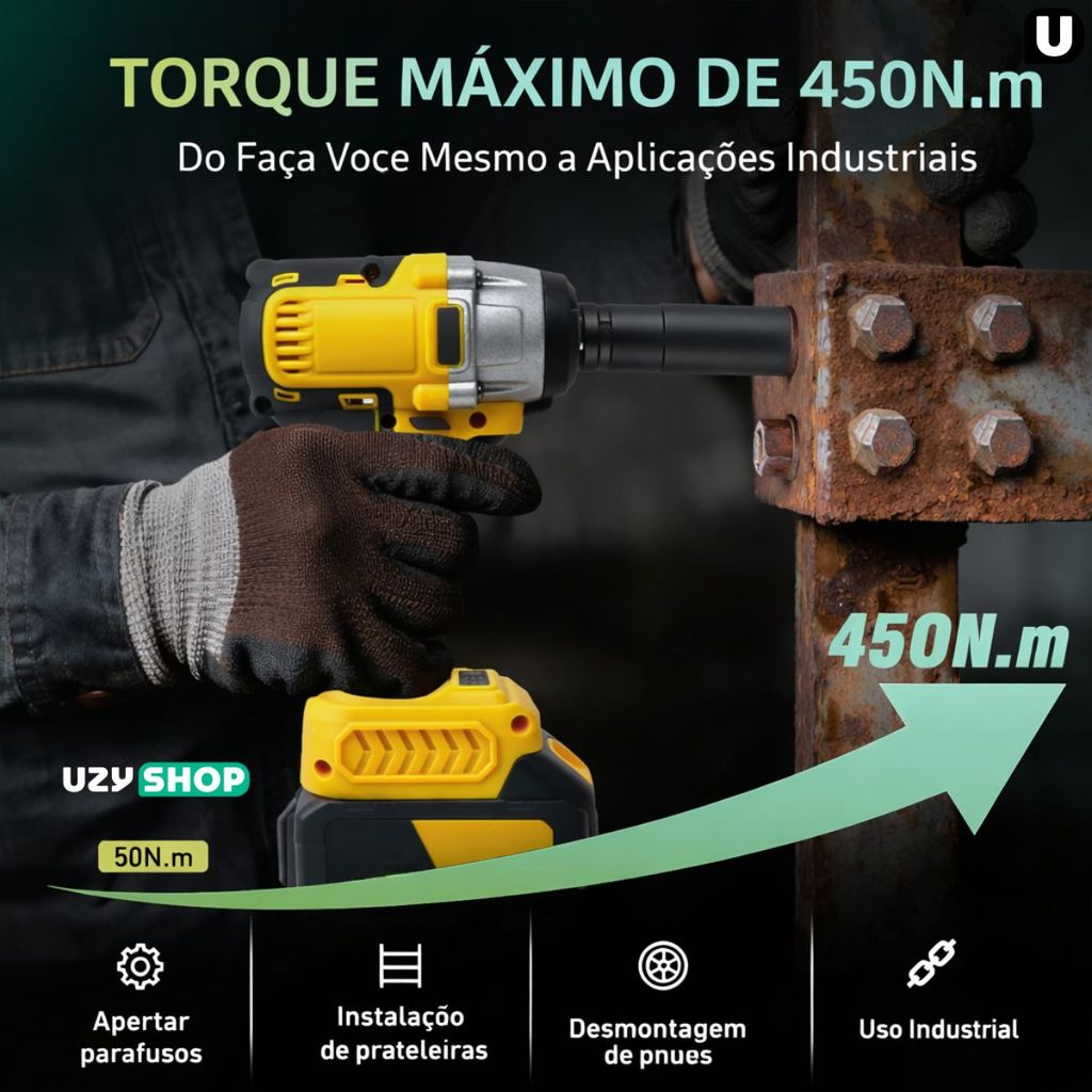 Chave de impacto 450nm Sem Fio com 2 baterias 21V sem escova e Maleta com 14 Acessórios Bivolt