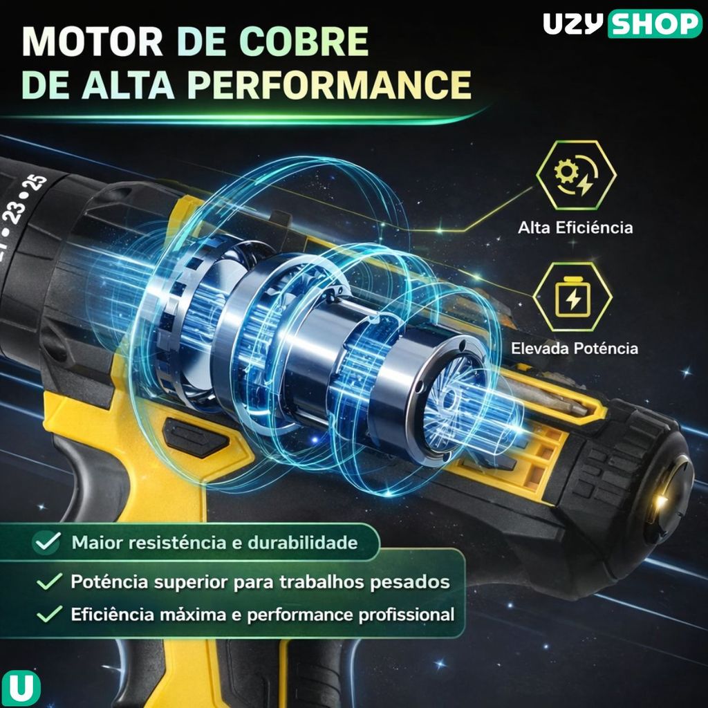 Parafusadeira Furadeira Sem Fio 2 Baterias 48V Mandril de 13mm  Acessórios completos