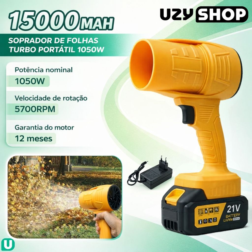 Soprador De Folhas Turbo Sem Fio Bateria 21V Recarregável Potente Limpeza Interna e Externa Bivolt