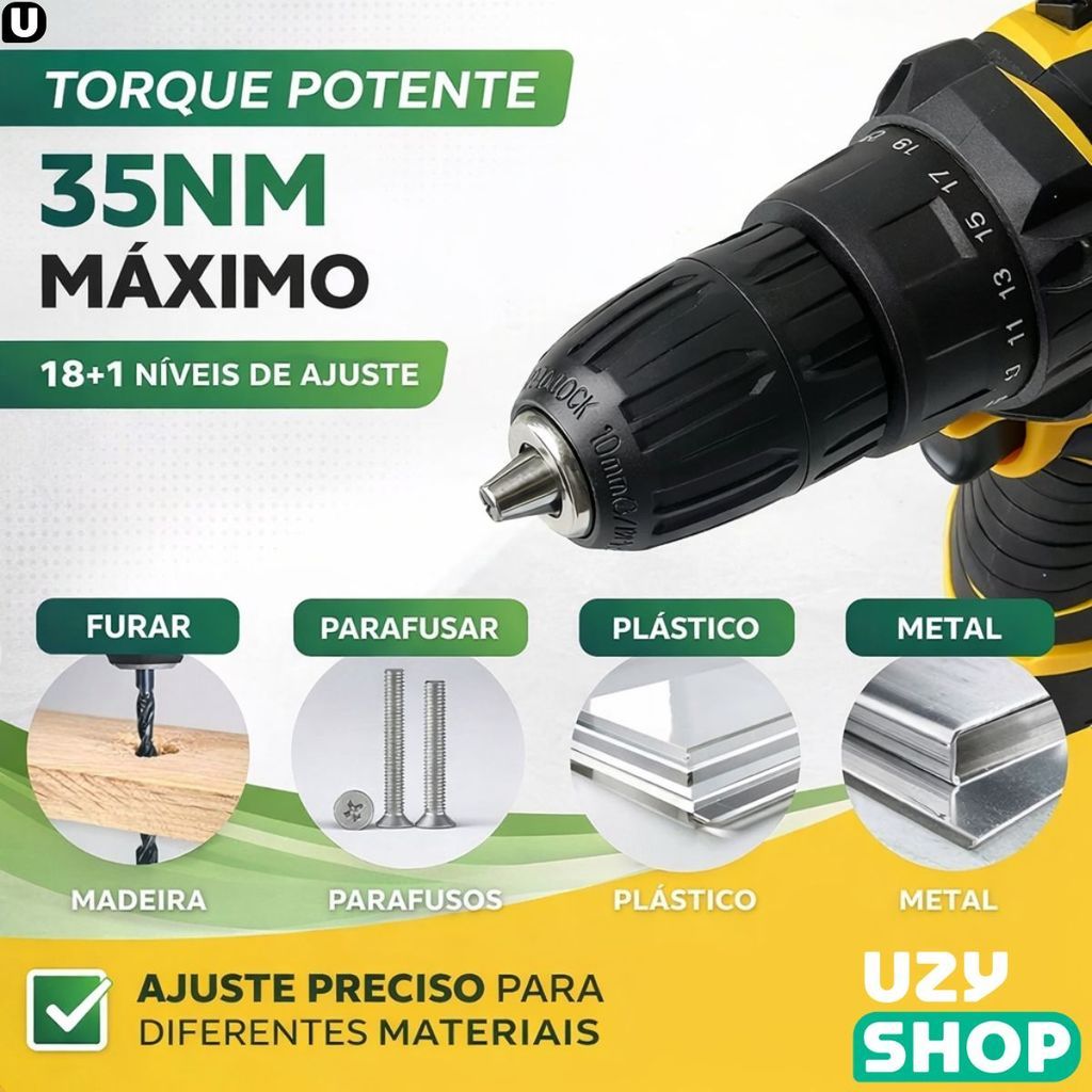 Parafusadeira Furadeira Sem Fio 2 Baterias 15V Recarregáveis Bivolt Com Maleta e 28 Acessórios