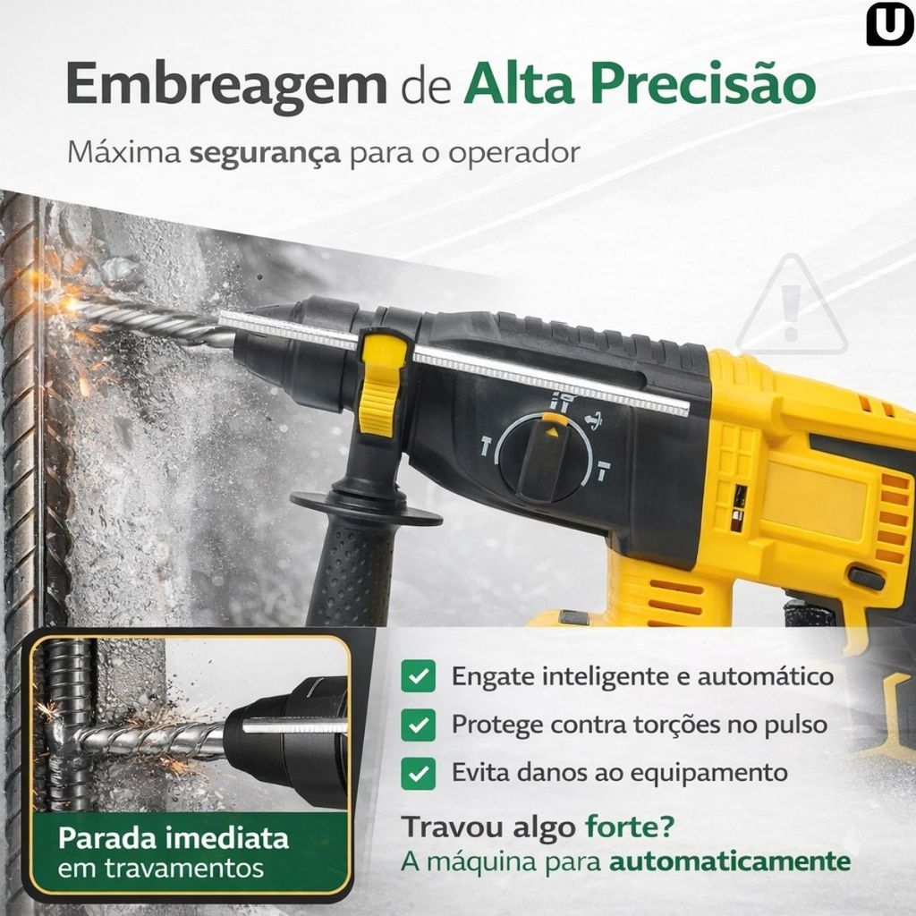 Martelete Elétrico Perfurador Rompedor Professional com Duas Baterias Recarregável 88V 30000Mah