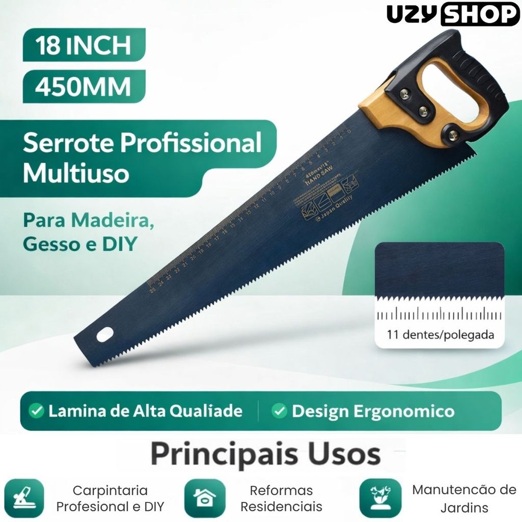 Serrote Profissional 18 Polegadads 450mm Corte Rápido Madeira PVC Gesso