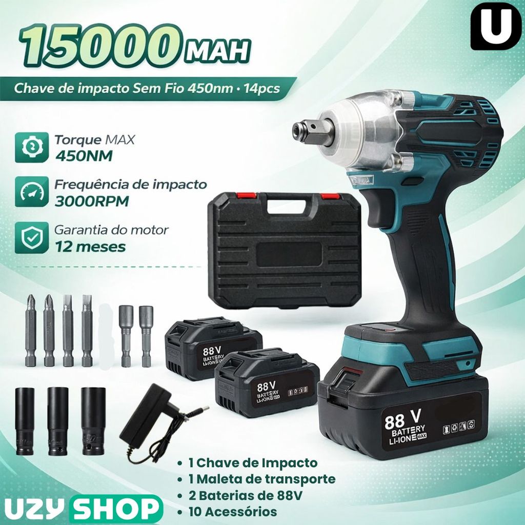 Chave de Impacto Sem Fio 450Nm Brushless 2 Baterias 88V Bivolt