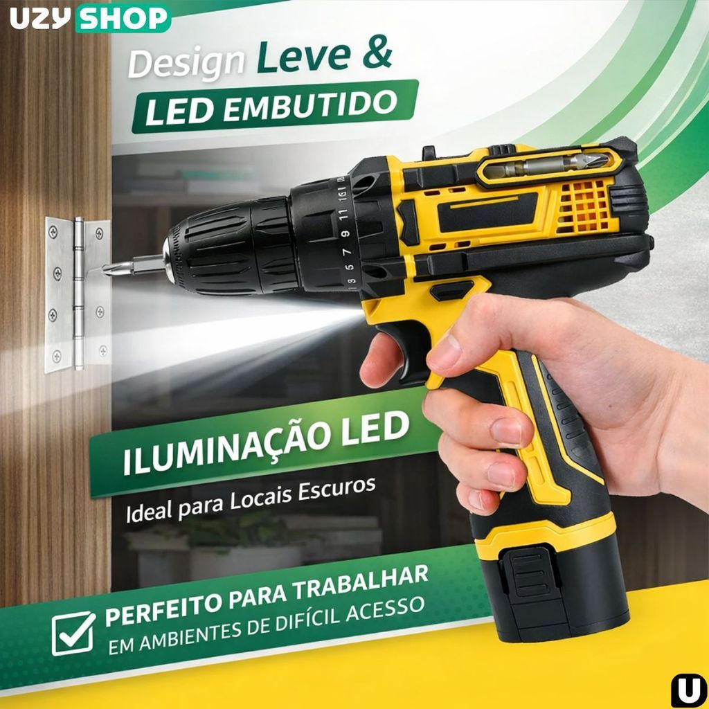 Parafusadeira Furadeira Sem Fio 2 Baterias 15V Recarregáveis Bivolt Com Maleta e 28 Acessórios