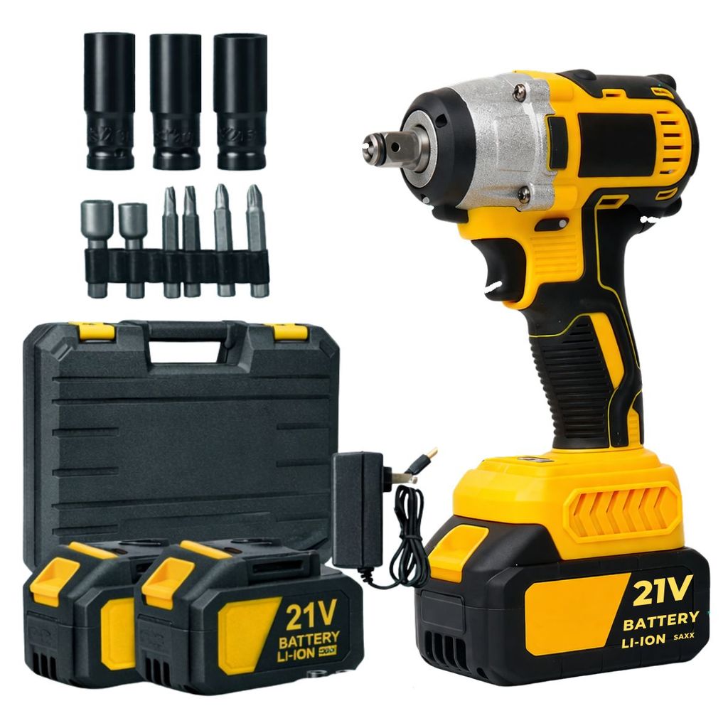 Chave de impacto 450nm Sem Fio com 2 baterias 21V sem escova e Maleta com 14 Acessórios Bivolt