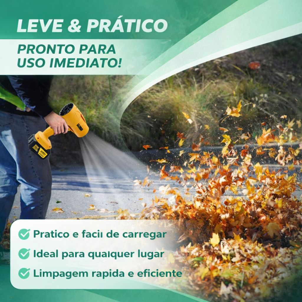 Soprador De Folhas Turbo Sem Fio Bateria 21V Recarregável Potente Limpeza Interna e Externa Bivolt