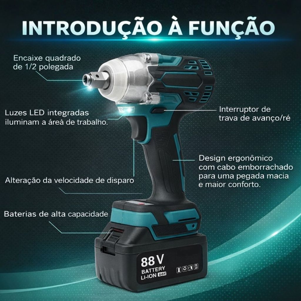 Chave de Impacto Sem Fio 450Nm Brushless 2 Baterias 88V Bivolt