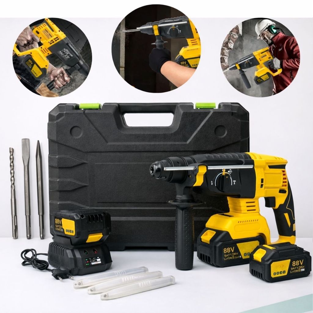 Martelete Elétrico Perfurador Rompedor Professional com Duas Baterias Recarregável 88V 30000Mah