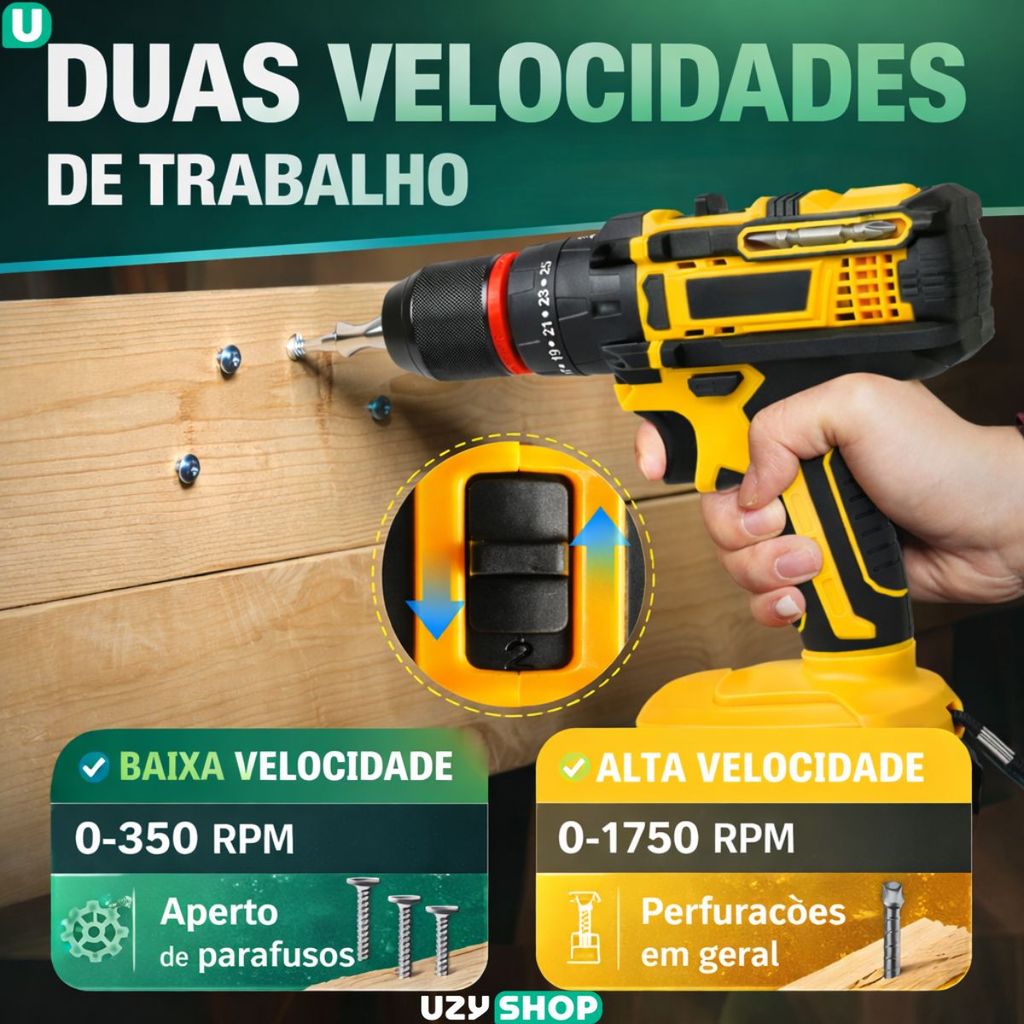 Parafusadeira Furadeira Sem Fio 2 Baterias 48V Mandril de 13mm  Acessórios completos