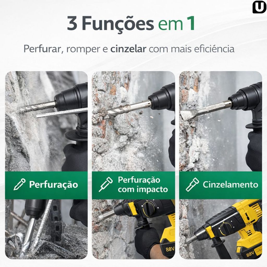 Martelete Elétrico Perfurador Rompedor Professional com Duas Baterias Recarregável 88V 30000Mah