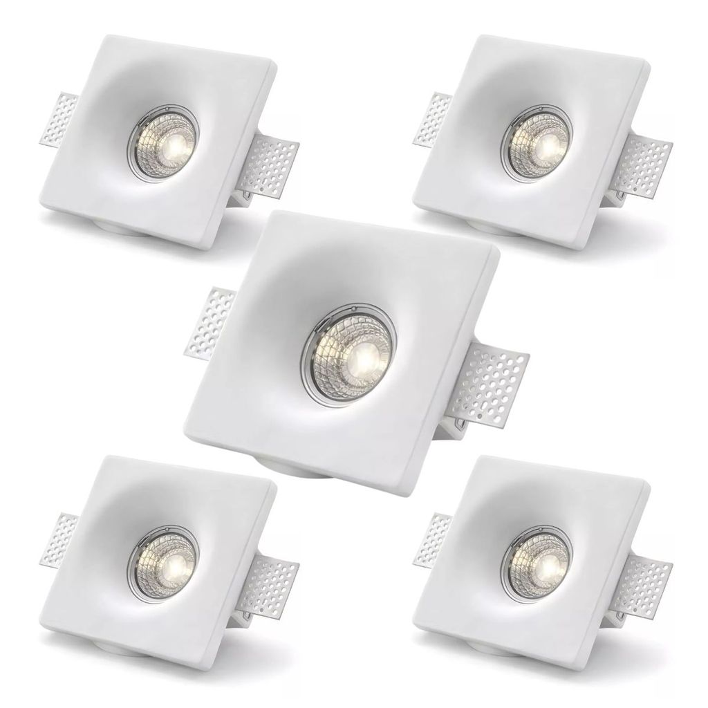 Kit 5 Spot de Embutir Gesso Invisível Quadrado 13x13cm No Trim E27 IP20 para Forro e Drywall