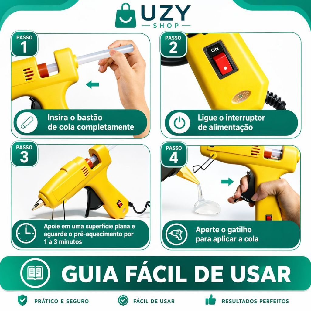 Máquina Profissional Pistola de Cola Quente 120W + 10 Bastões Grossos 11mm Secagem Rápida